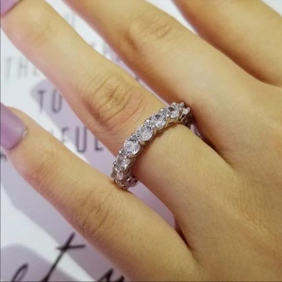 NEW 4MM ETERNITY BAN 925 STERLING SILVER RING, CUTE RING, SHINY RING. - Picture 2 of 5
